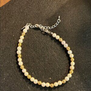 Handmade Elegant Pearl and Gold Beaded Dog Necklace